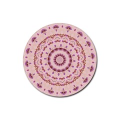 Pink And Purple Roses Mandala Rubber Coaster (round)  by LovelyDesigns4U