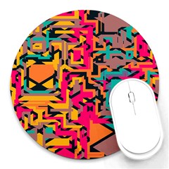 Colorful Shapes Round Mousepad by LalyLauraFLM