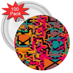 Colorful Shapes 3  Button (100 Pack) by LalyLauraFLM