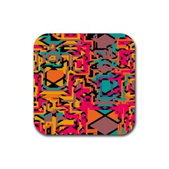 Colorful Shapes Rubber Coaster (square) by LalyLauraFLM