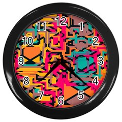 Colorful Shapes Wall Clock (black) by LalyLauraFLM