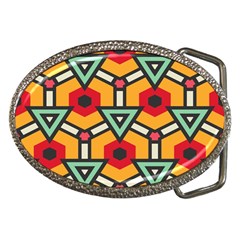 Triangles And Hexagons Pattern Belt Buckle by LalyLauraFLM