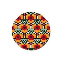 Triangles And Hexagons Pattern Rubber Coaster (round) by LalyLauraFLM