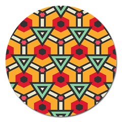 Triangles And Hexagons Pattern Magnet 5  (round) by LalyLauraFLM