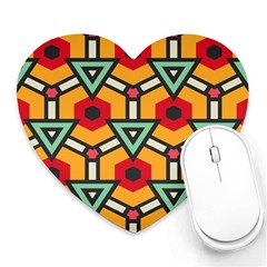 Triangles And Hexagons Pattern Heart Mousepad by LalyLauraFLM