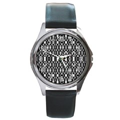 Black And White Geometric Tribal Pattern Round Metal Watches by dflcprints