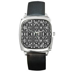 Black And White Geometric Tribal Pattern Square Metal Watches by dflcprints