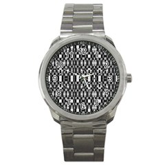 Black And White Geometric Tribal Pattern Sport Metal Watches by dflcprints