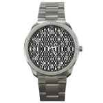 Black and White Geometric Tribal Pattern Sport Metal Watches Front