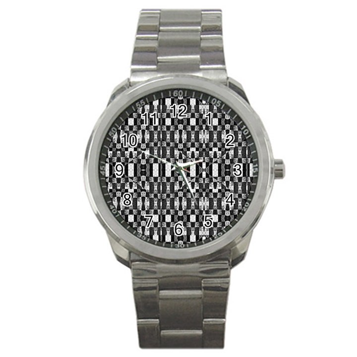 Black and White Geometric Tribal Pattern Sport Metal Watches