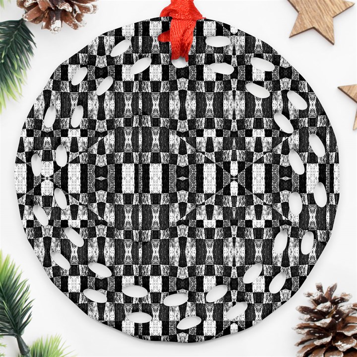 Black and White Geometric Tribal Pattern Round Filigree Ornament (2Side)