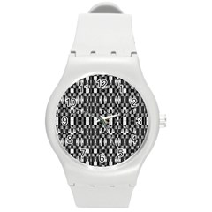 Black And White Geometric Tribal Pattern Round Plastic Sport Watch (m) by dflcprints