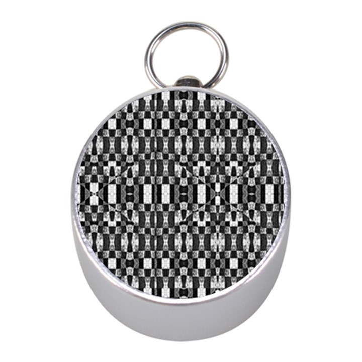 Black and White Geometric Tribal Pattern Mini Silver Compasses