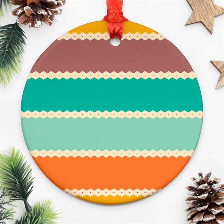 Rhombus and retro colors stripes pattern Ornament (Round)