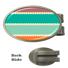 Rhombus And Retro Colors Stripes Pattern Money Clip (oval) by LalyLauraFLM