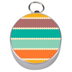 Rhombus And Retro Colors Stripes Pattern Silver Compass by LalyLauraFLM