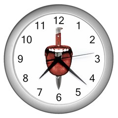 Tongue Cut By Kitchen Knife Photo Collage Wall Clocks (silver)  by dflcprints