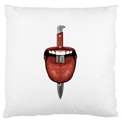 Tongue Cut By Kitchen Knife Photo Collage Large Flano Cushion Cases (one Side)  by dflcprints