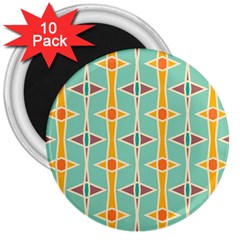 Rhombus Pattern In Retro Colors 			3  Magnet (10 Pack) by LalyLauraFLM