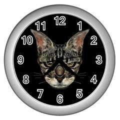 Angry Cyborg Cat Wall Clocks (silver) 