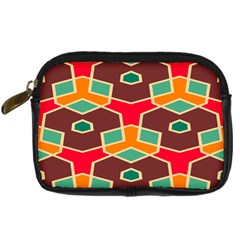 Distorted Shapes In Retro Colors 	digital Camera Leather Case by LalyLauraFLM