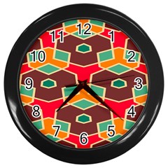 Distorted Shapes In Retro Colors			wall Clock (black) by LalyLauraFLM