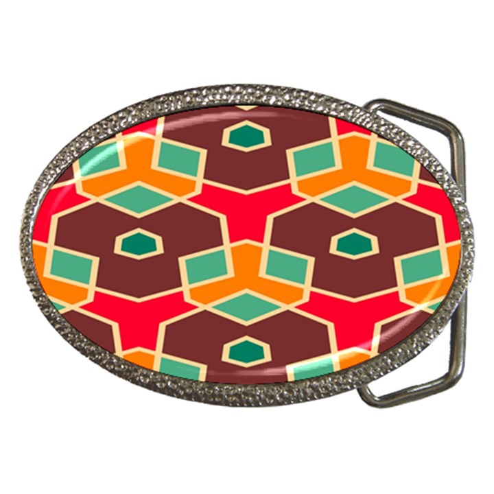 Distorted shapes in retro colors			Belt Buckle