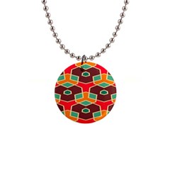 Distorted Shapes In Retro Colors			1  Button Necklace by LalyLauraFLM