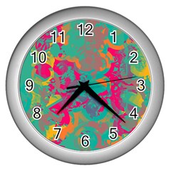 Fading Circles			wall Clock (silver) by LalyLauraFLM