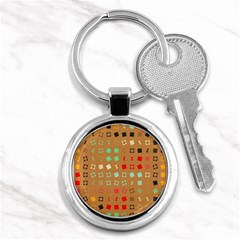 Squares On A Brown Background			key Chain (round) by LalyLauraFLM