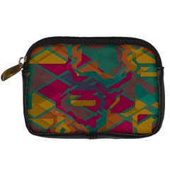 Geometric Shapes In Retro Colors 	digital Camera Leather Case by LalyLauraFLM