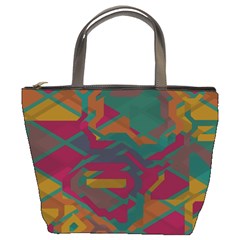 Geometric Shapes In Retro Colors 	bucket Bag by LalyLauraFLM