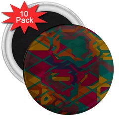 Geometric Shapes In Retro Colors			3  Magnet (10 Pack) by LalyLauraFLM