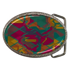 Geometric Shapes In Retro Colors			belt Buckle by LalyLauraFLM