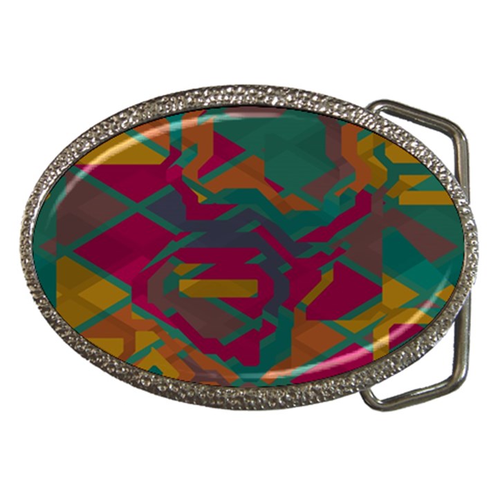 Geometric shapes in retro colors			Belt Buckle