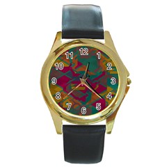 Geometric Shapes In Retro Colors			round Gold Metal Watch by LalyLauraFLM