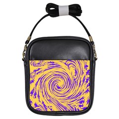 Purple And Orange Swirling Design Girls Sling Bags by JDDesigns