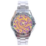 Purple And Orange Swirling Design Stainless Steel Men s Watch Front