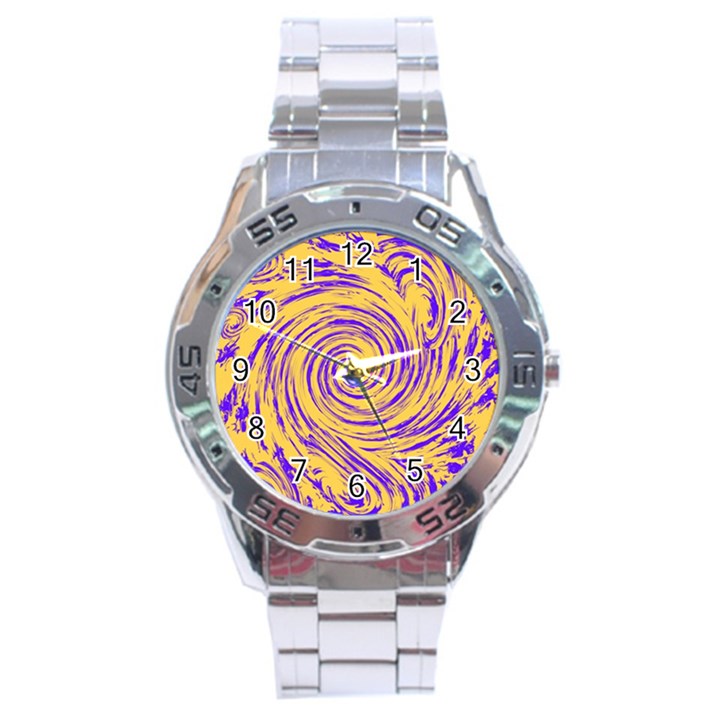 Purple And Orange Swirling Design Stainless Steel Men s Watch