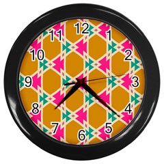 Connected Shapes Pattern			wall Clock (black) by LalyLauraFLM