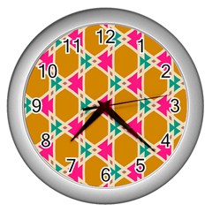 Connected Shapes Pattern			wall Clock (silver) by LalyLauraFLM