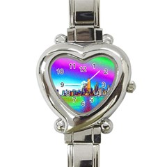 Chicago Colored Foil Effects Heart Italian Charm Watch