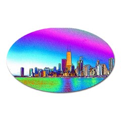 Chicago Colored Foil Effects Oval Magnet by canvasngiftshop