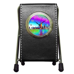 Chicago Colored Foil Effects Pen Holder Desk Clocks