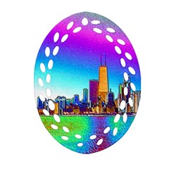 Chicago Colored Foil Effects Oval Filigree Ornament (2-Side) 