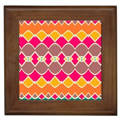 Symmetric Shapes In Retro Colors			framed Tile by LalyLauraFLM