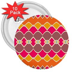 Symmetric Shapes In Retro Colors			3  Button (10 Pack) by LalyLauraFLM