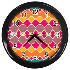 Symmetric Shapes In Retro Colors			wall Clock (black) by LalyLauraFLM