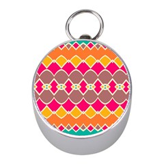 Symmetric Shapes In Retro Colors			silver Compass (mini) by LalyLauraFLM