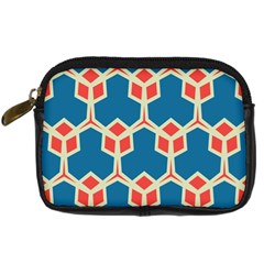 Orange Shapes On A Blue Background 	digital Camera Leather Case by LalyLauraFLM